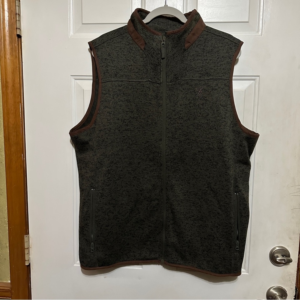 Browning Fleece Full Zip Brown Vest‎  Zip Pockets Mens Size X-Large